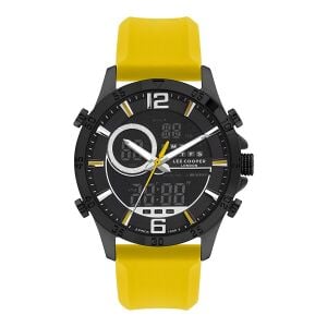 Lee Cooper Dijital&Anolog Erkek Kol Saati, Sarı Slikon Kordon, 46mm, 5ATM