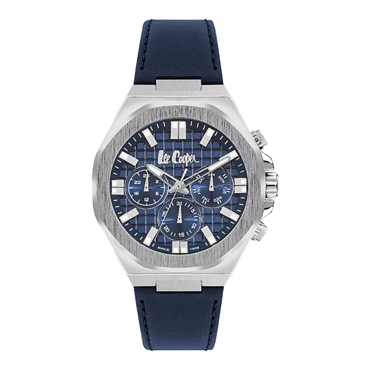 Lee Cooper Erkek Kol Saati, Lacivert Kadran, Deri Kordon, 46mm, 5ATM