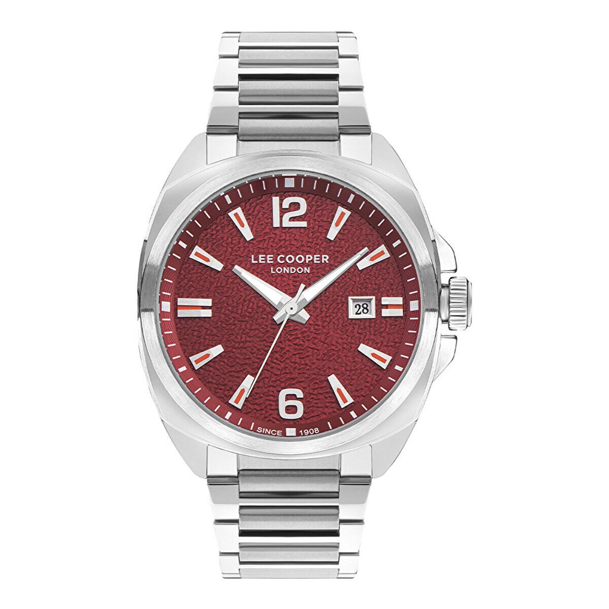 Lee Cooper 46 mm Silver Metal Kırmızı Kadran Erkek Kol Saati – 5 ATM, Mineral Cam