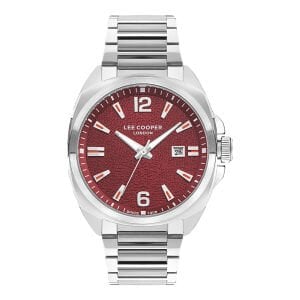 Lee Cooper 46 mm Silver Metal Kırmızı Kadran Erkek Kol Saati – 5 ATM, Mineral Cam