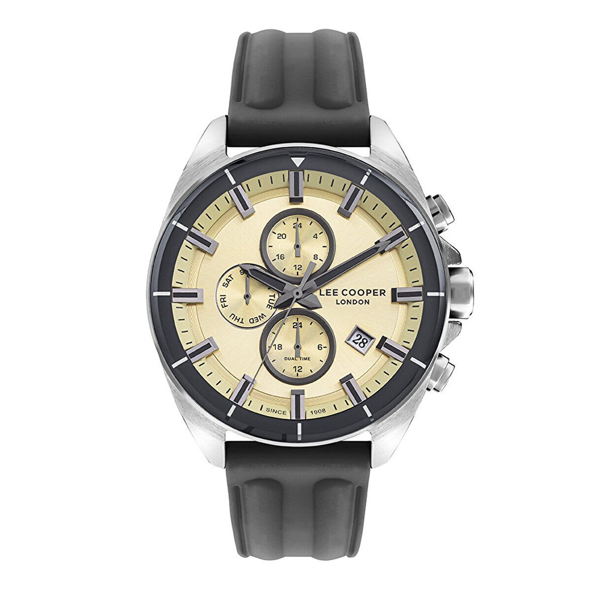 Lee Cooper Bej Multifonksiyon Erkek Kol Saati – Gri Silikon Kordon, 5 ATM
