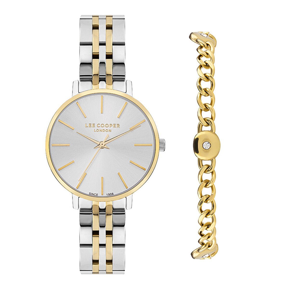 Lee Cooper Kadın Kol Saati – Gümüş & Altın Kordon, 34 mm, 3 ATM