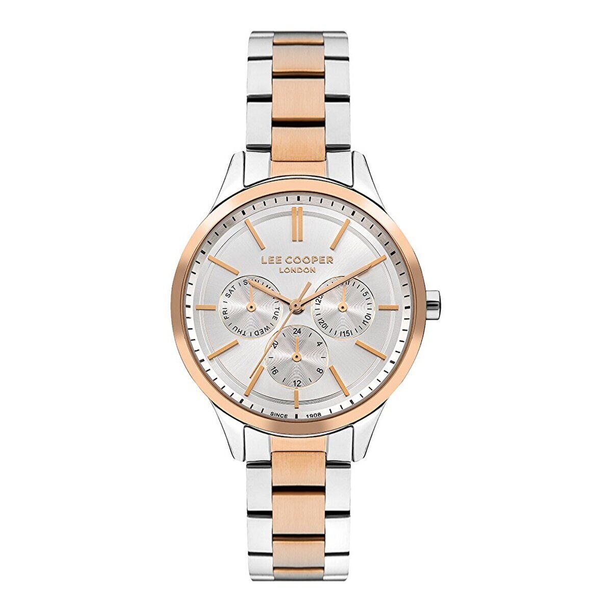 Lee Cooper 38 mm Gümüş & Pembe Altın Kordon Kadın Kol Saati – 5 ATM