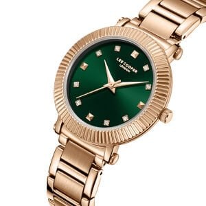 Lee Cooper Kadın Kol Saati – 35 mm, Yeşil Kadran, Rose Gold, 3 ATM