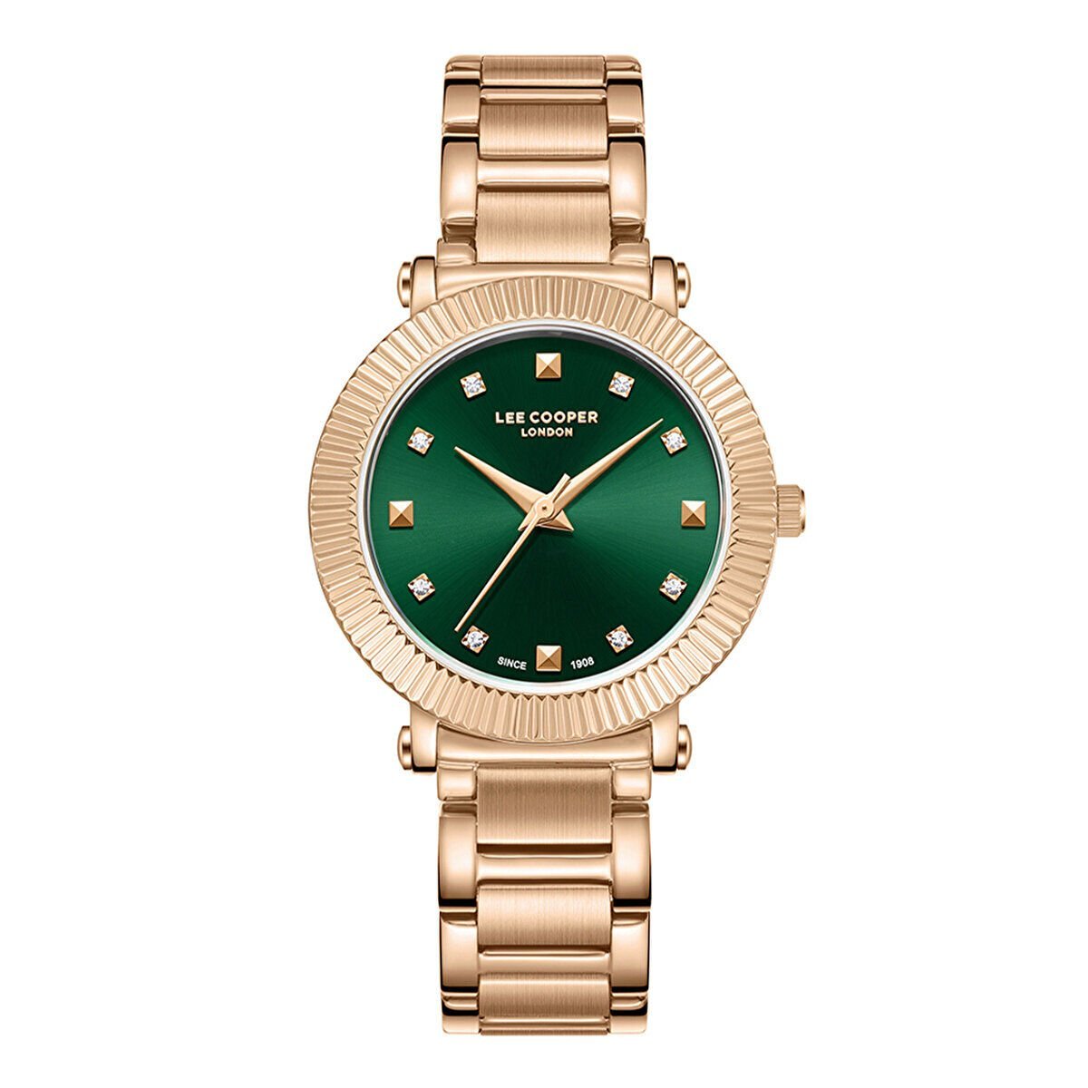 Lee Cooper Kadın Kol Saati – 35 mm, Yeşil Kadran, Rose Gold, 3 ATM