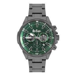 Lee Cooper Yeşil Kadran Gri Kordon Paslanmaz Çelik Erkek Kol Saati – 46 mm, 5 ATM, Mineral Cam
