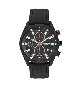 Lee Cooper Erkek Saati 45 mm Siyah Deri Kordon Siyah Kadran 5 ATM
