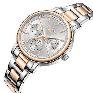 Lee Cooper Silver / Rose Gold Multifonksiyon Metal Kol Saati – 3 ATM, Mineral Cam