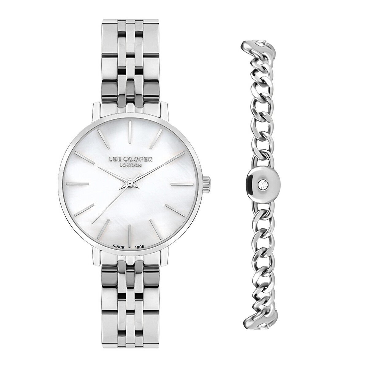 Lee Cooper Beyaz Kadran Gümüş Metal Kol Saati – 34 mm, 3 ATM, Mineral Cam