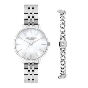 Lee Cooper Beyaz Kadran Gümüş Metal Kol Saati – 34 mm, 3 ATM, Mineral Cam