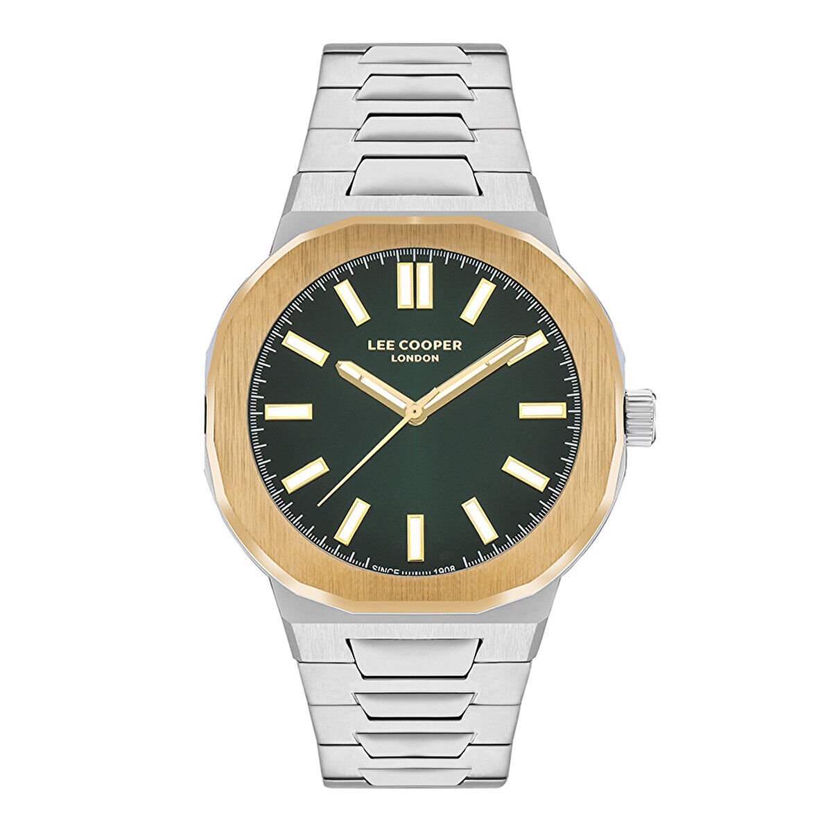 Lee Cooper Kadın Kol Saati – 32 mm, Yeşil Kadran, Altın Rengi Kasa, Metal Kordon, 3 ATM