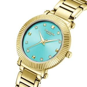 Lee Cooper Kadın Kol Saati – 35 mm, Mavi Kadran, Altın Rengi Kordon