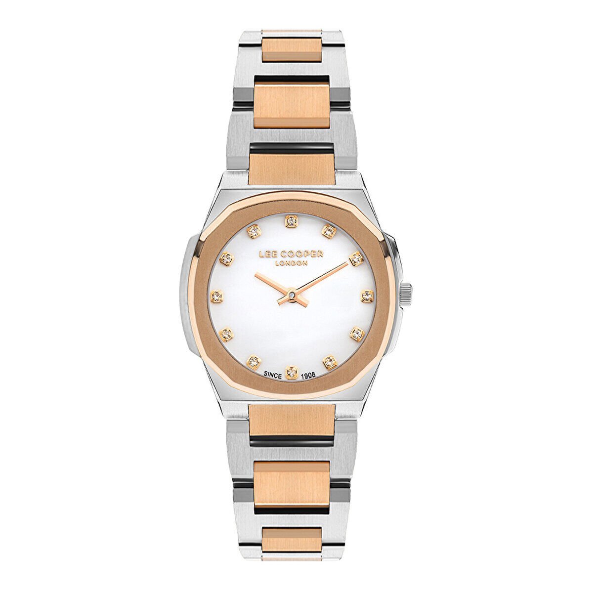 Lee Cooper Kadın Kol Saati – Beyaz Kadran, Gümüş / Pembe Altın, 31 mm, 3 ATM