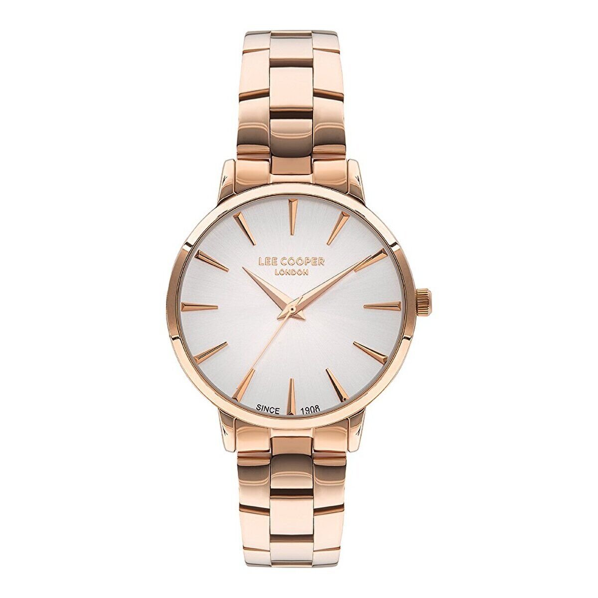 Lee Cooper Kadın Kol Saati – Gümüş Kadran, Pembe Altın, 35 mm, 3 ATM