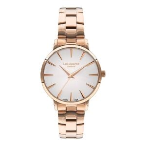 Lee Cooper Kadın Kol Saati – Gümüş Kadran, Pembe Altın, 35 mm, 3 ATM