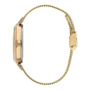 Lee Cooper Kadın Kol Saati – 35 mm, Beyaz Taşlı Kadran, Altın Rengi Hasır Kordon, 3 ATM