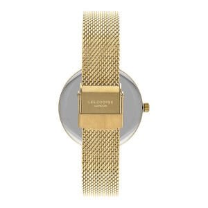 Lee Cooper Kadın Kol Saati – 35 mm, Beyaz Taşlı Kadran, Altın Rengi Hasır Kordon, 3 ATM