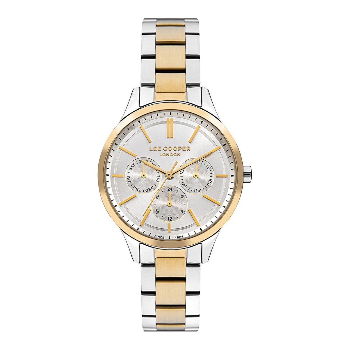 Lee Cooper Kadın Kol Saati – Gümüş Kadran, Gümüş & Altın, 34 mm, 3 ATM