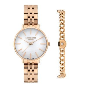 Lee Cooper Kadın Kol Saati – Beyaz Kadran, Pembe Altın, 34 mm, 3 ATM