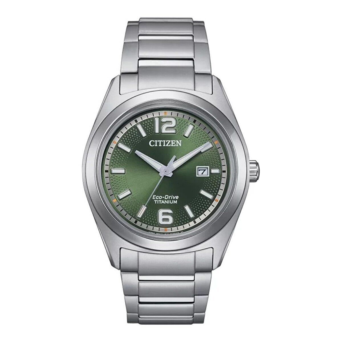 Citizen Eco-Drive Erkek Kol Saati – 41.5 mm, Yeşil Kadran, Gümüş Titanyum Kordon, 5 ATM