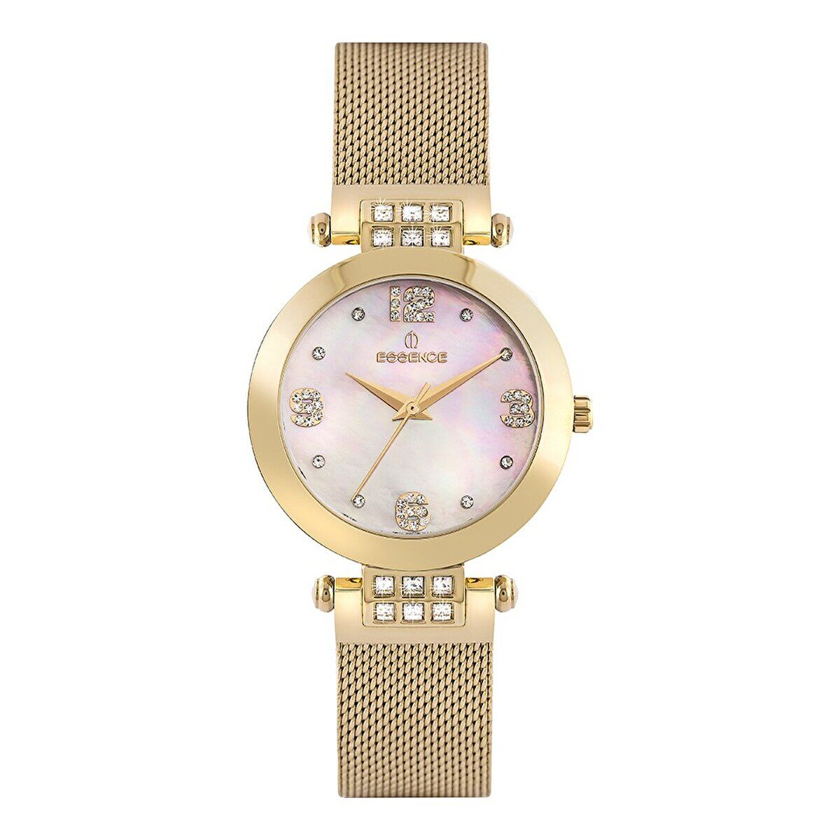 Essence Kol Saati Çelik Altın Renk Silikon Kordon Beyaz Taşlı Kadran 3ATM