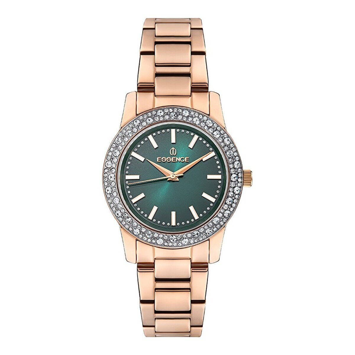 Essence Kol Saati Rose Gold Taşlı Koyu Yeşil Kadran Paslanmaz Çelik 5ATM