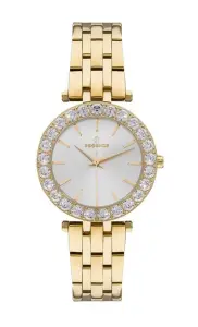 Essence Kadın Kol Saati 35 mm Taşlı Kasa Beyaz Kadran Altın Kordon 5 ATM