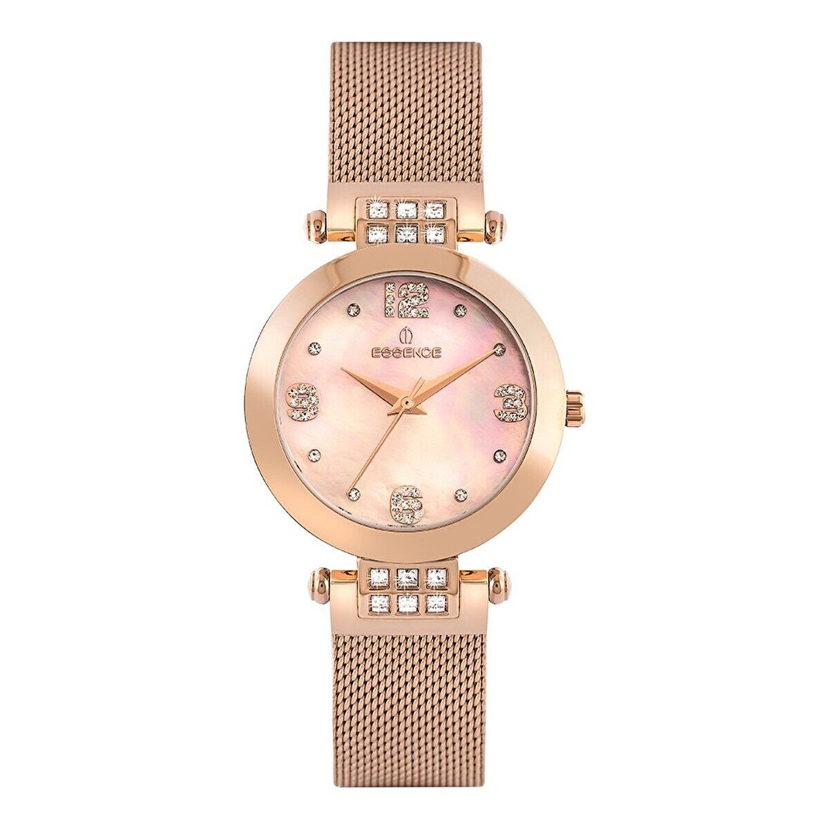 Essence Kadın Kol Saati 35 mm Rose Taşlı Kadran Hasır Kordon Bakır 3 ATM