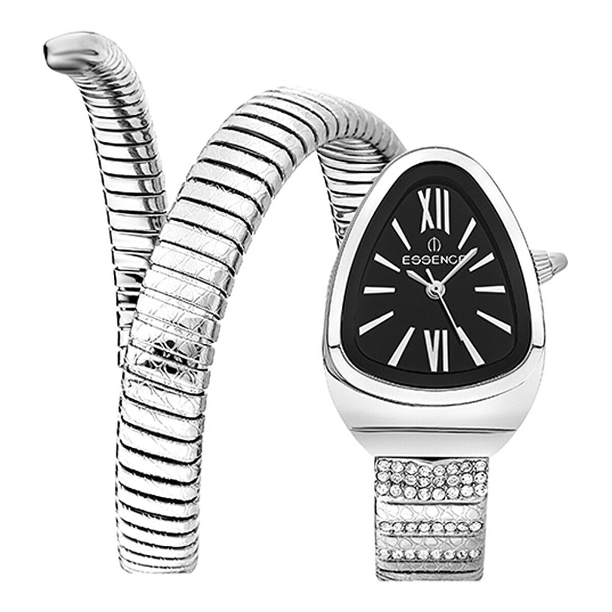 Essence Kadın Kol Saati 20 mm Siyah Taşlı Kadran Metal Kordon 5 ATM