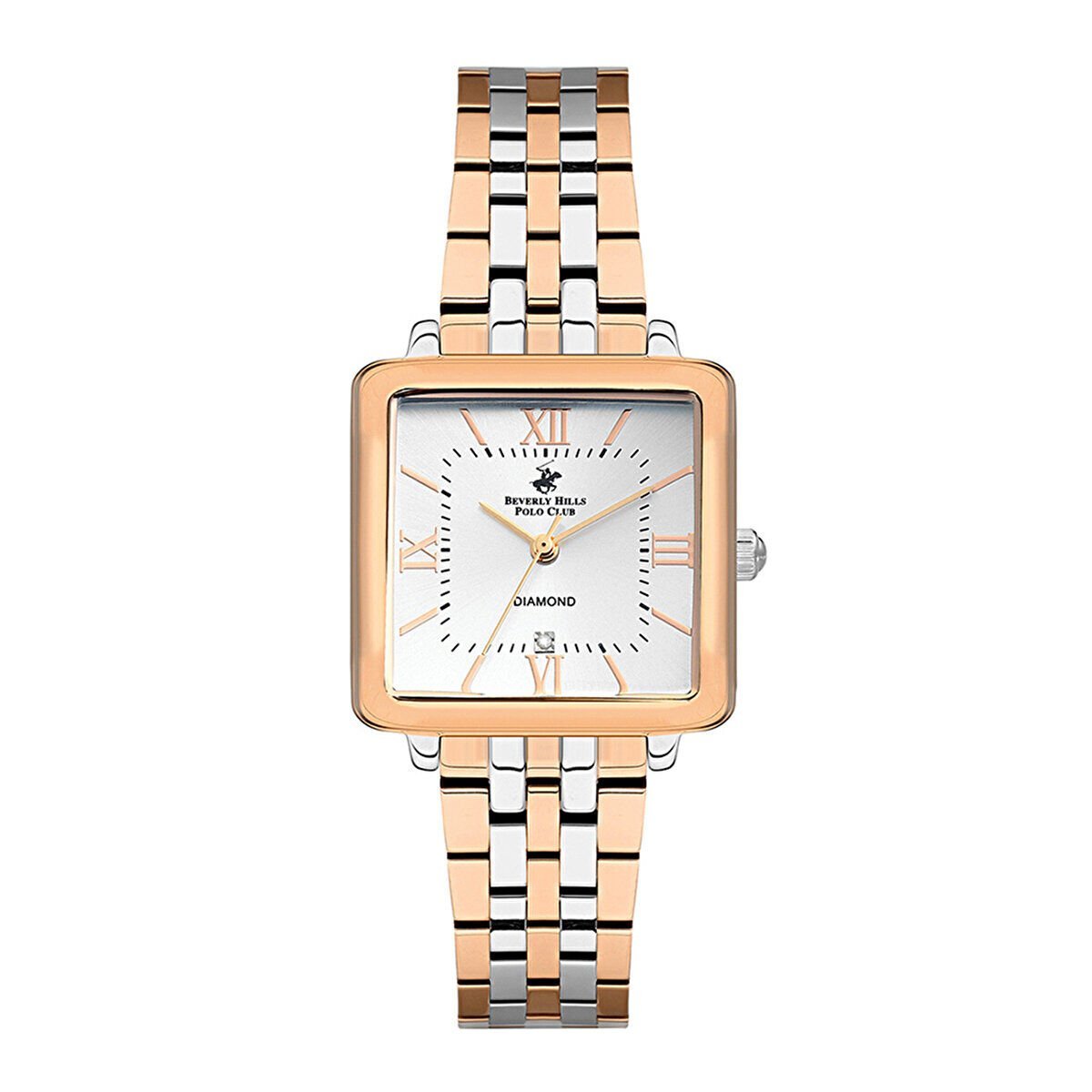 Beverly Hills Polo Club Kadın Kol Saati Rose Gold Çelik Kordon Beyaz Kadran Safir Kaplamalı Cam Kadın Kol Saati