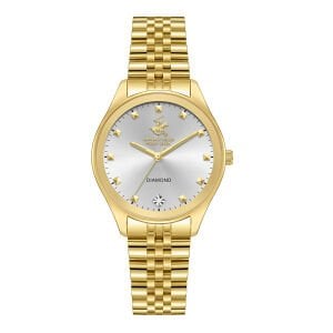 Beverly Hills Polo Club Kadın Kol Saati 34 mm Beyaz Kadran Gold Kordon 5 ATM