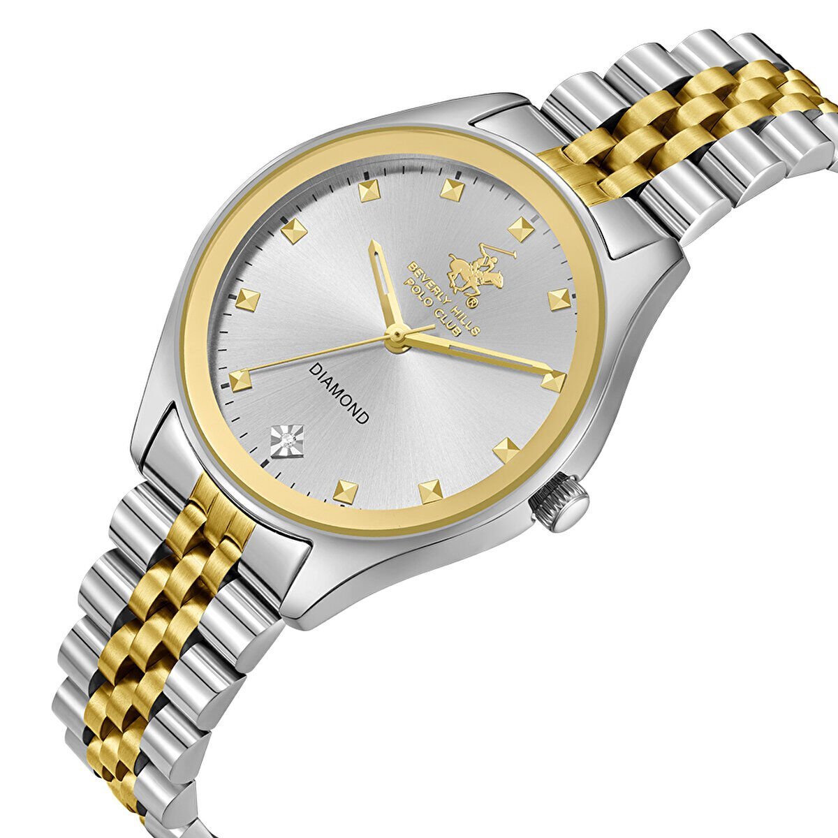Beverly Hills Polo Club Kadın Kol Saati 34 mm Beyaz Kadran Gümüş Gold Kordon 5 ATM