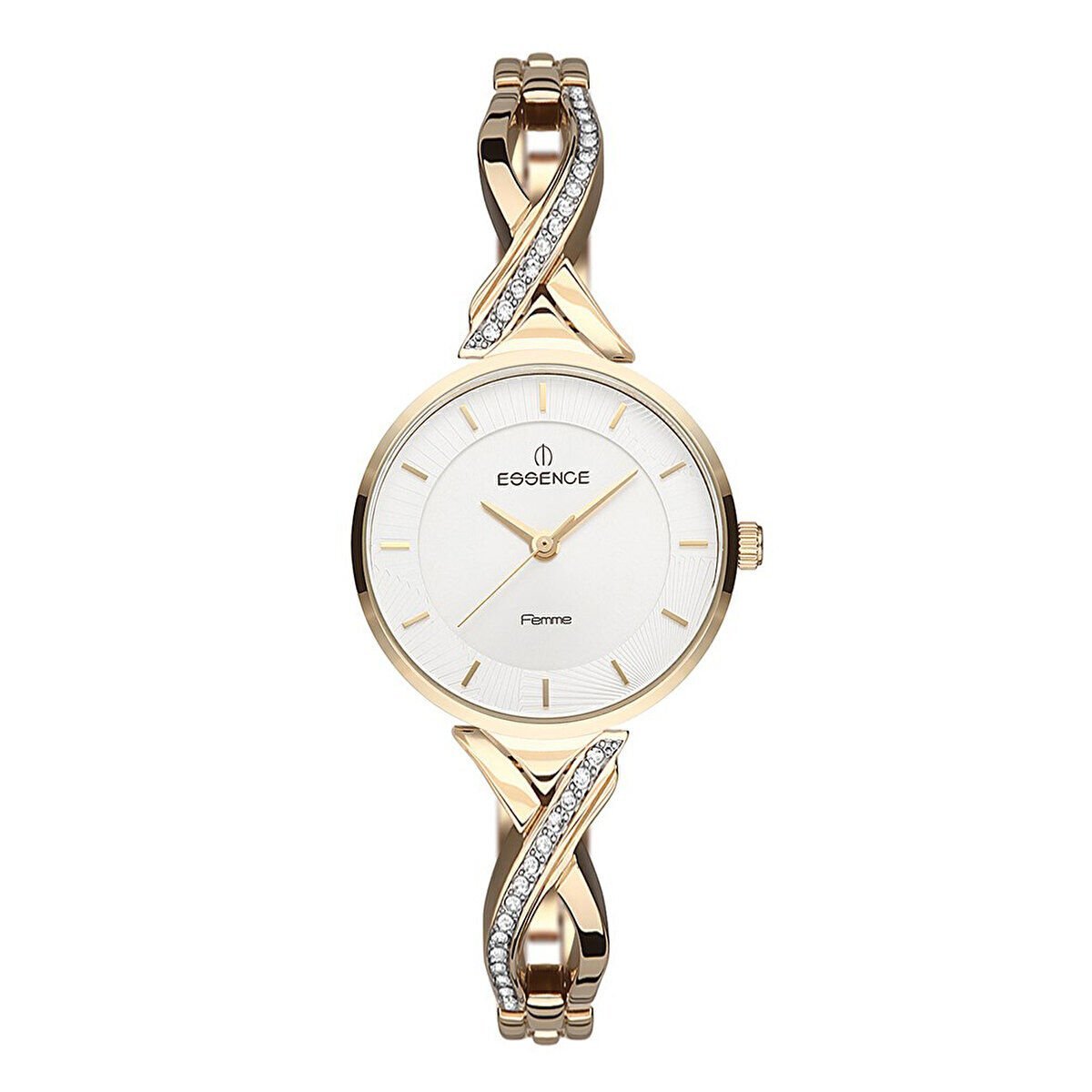 Essence Kadın Kol Saati 35 mm Beyaz Kadran Gold Taşlı Kordon 3 ATM