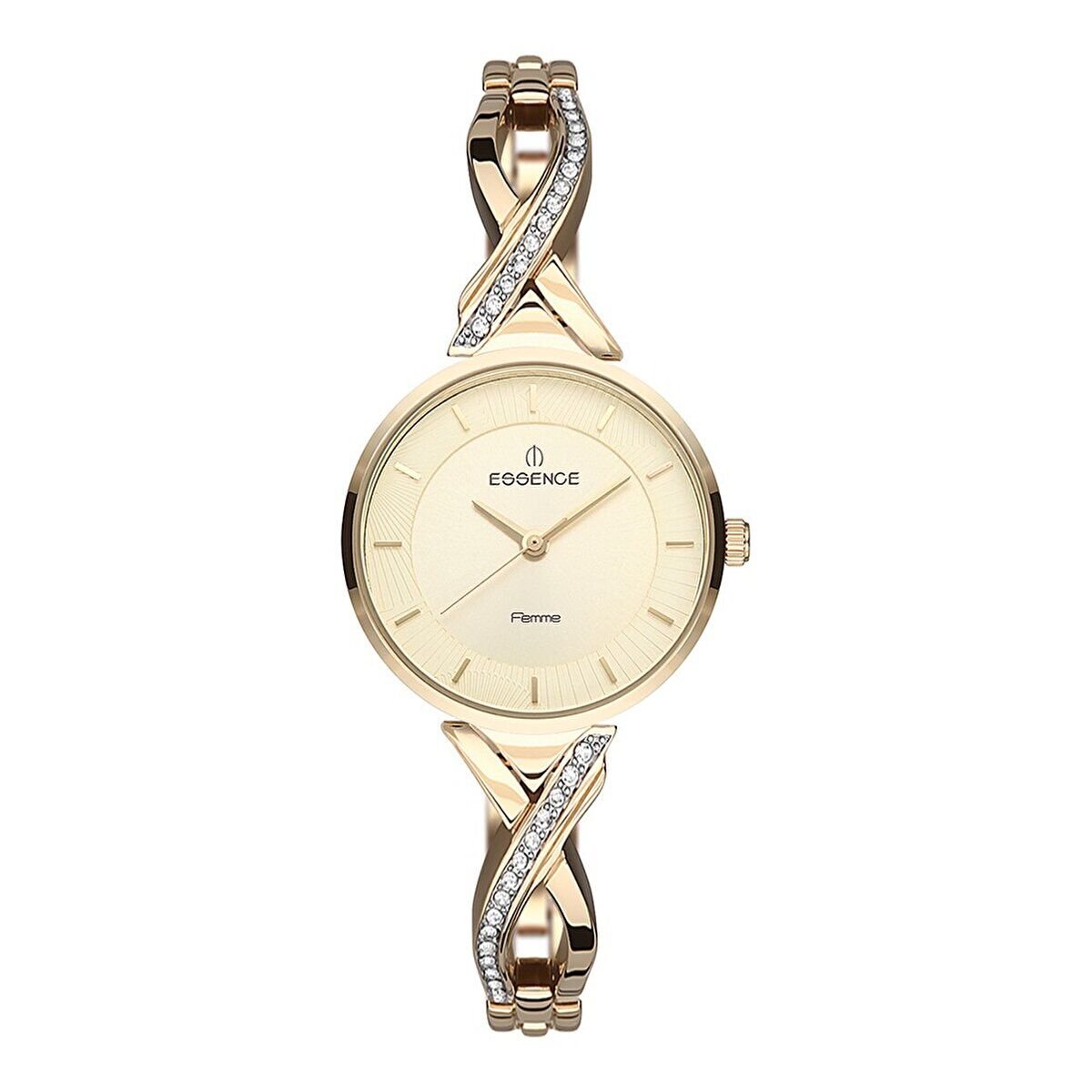 Essence Kadın Kol Saati 35 mm Sarı Kadran Gold Taşlı Kordon 3 ATM