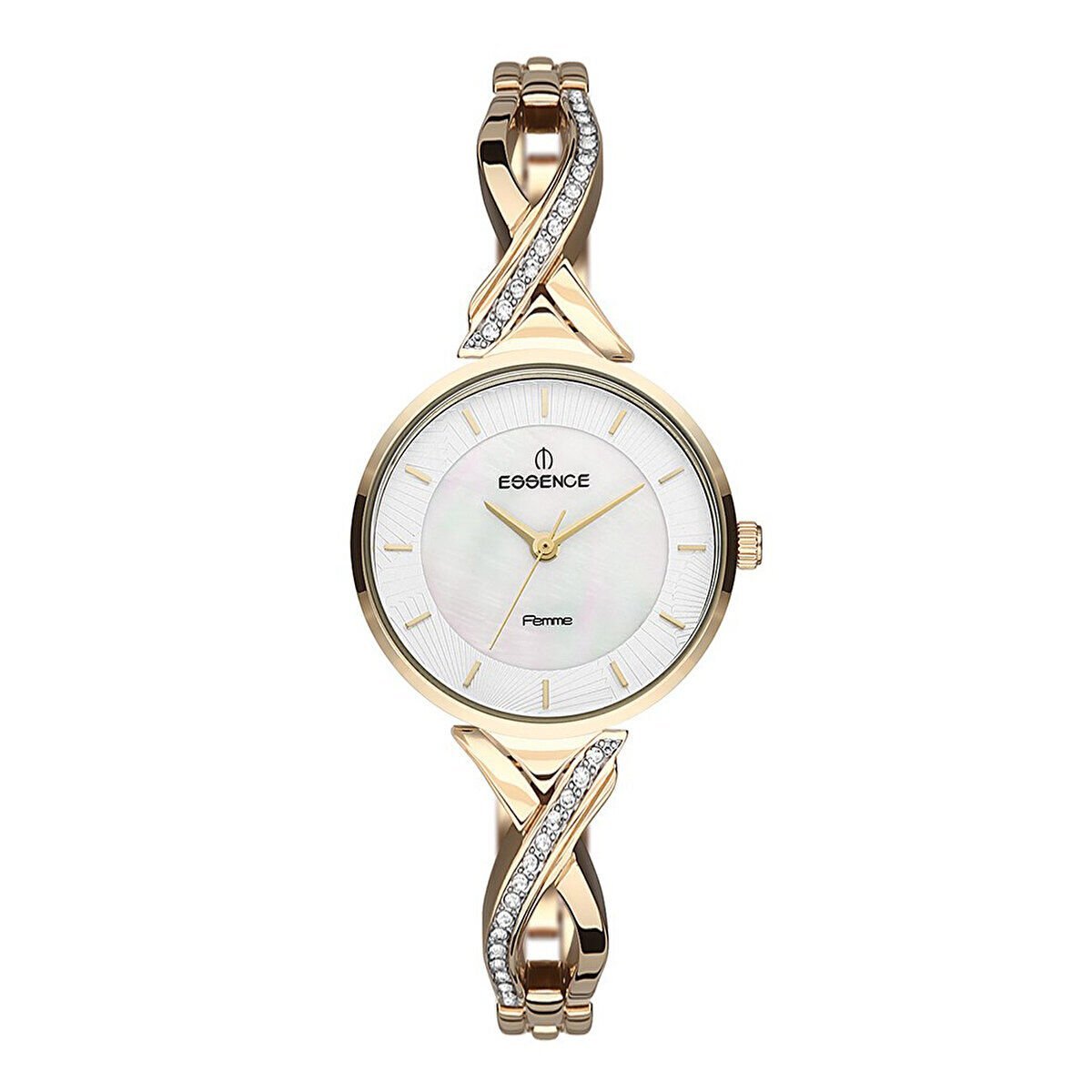 Essence Kadın Kol Saati 35 mm Beyaz Kadran Gold Taşlı Kordon 3 ATM