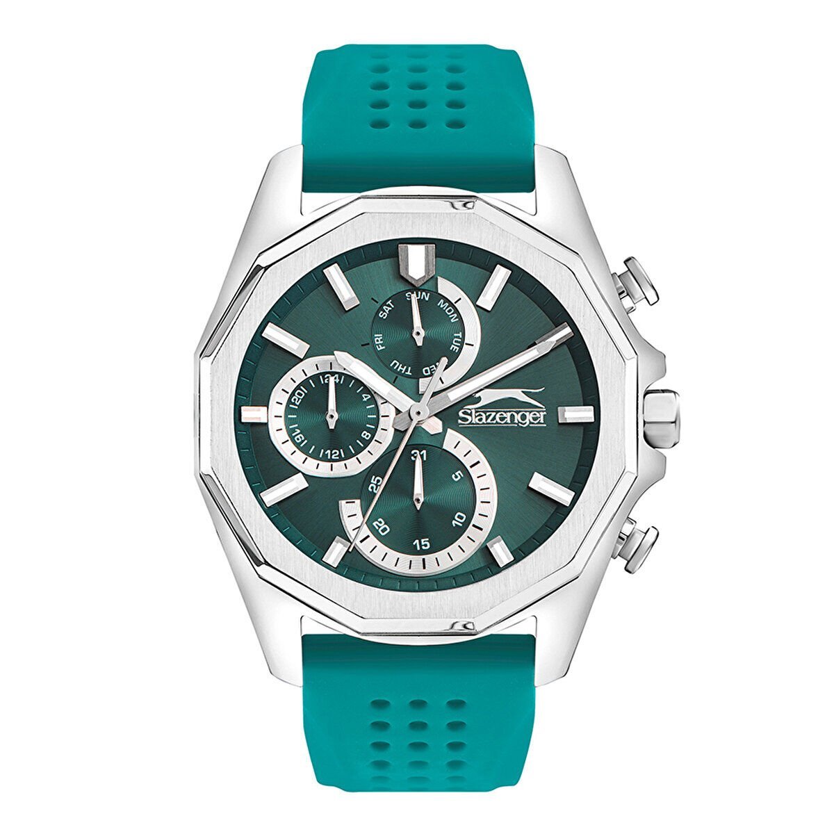 Slazenger 48,75 mm Kol Saati Yeşil Silikon Kordon 5 ATM Su Geçirmez Mineral Cam