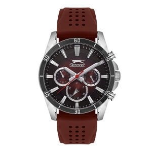Slazenger Erkek Kol Saati 45 mm Bordo Silikon Kordon Bordo Kadran 5 ATM Mineral Cam