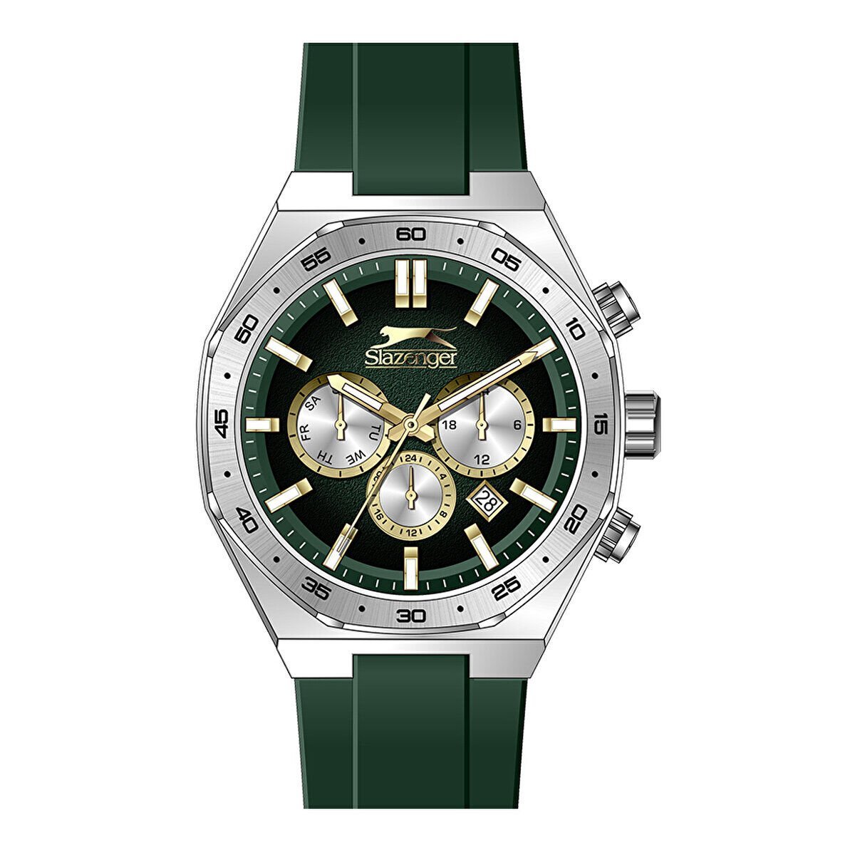 Slazenger Erkek Kol Saati 45 mm Yeşil Kadran Yeşil Silikon Kordon 5 ATM