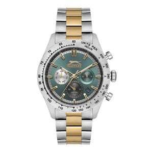 Slazenger Erkek Kol Saati 43 mm Yeşil Kadran Gold Gümüş Metal Kordon 5 ATM