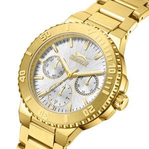 Slazenger Kadın Kol Saati – 36 mm, Altın Kordon, Gümüş Kadran, 5 ATM