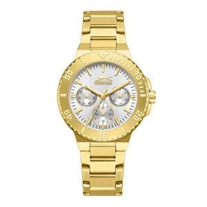 Slazenger Kadın Kol Saati – 36 mm, Altın Kordon, Gümüş Kadran, 5 ATM