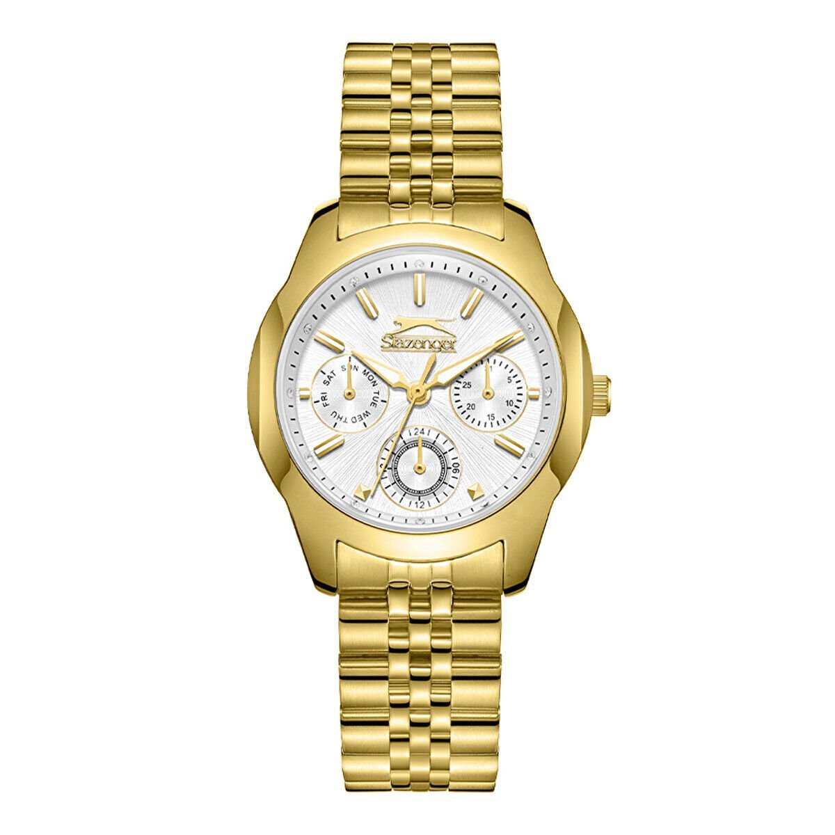 Slazenger Kadın Kol Saati – 33 mm, Altın Kordon, Beyaz Kadran, 5 ATM