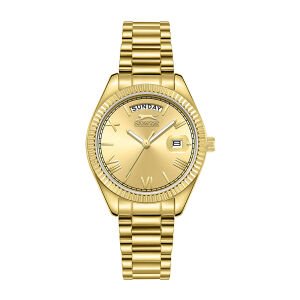 Slazenger Kadın Kol Saati – Altın Kordon, Altın Kadran, 3 ATM, Mineral Cam