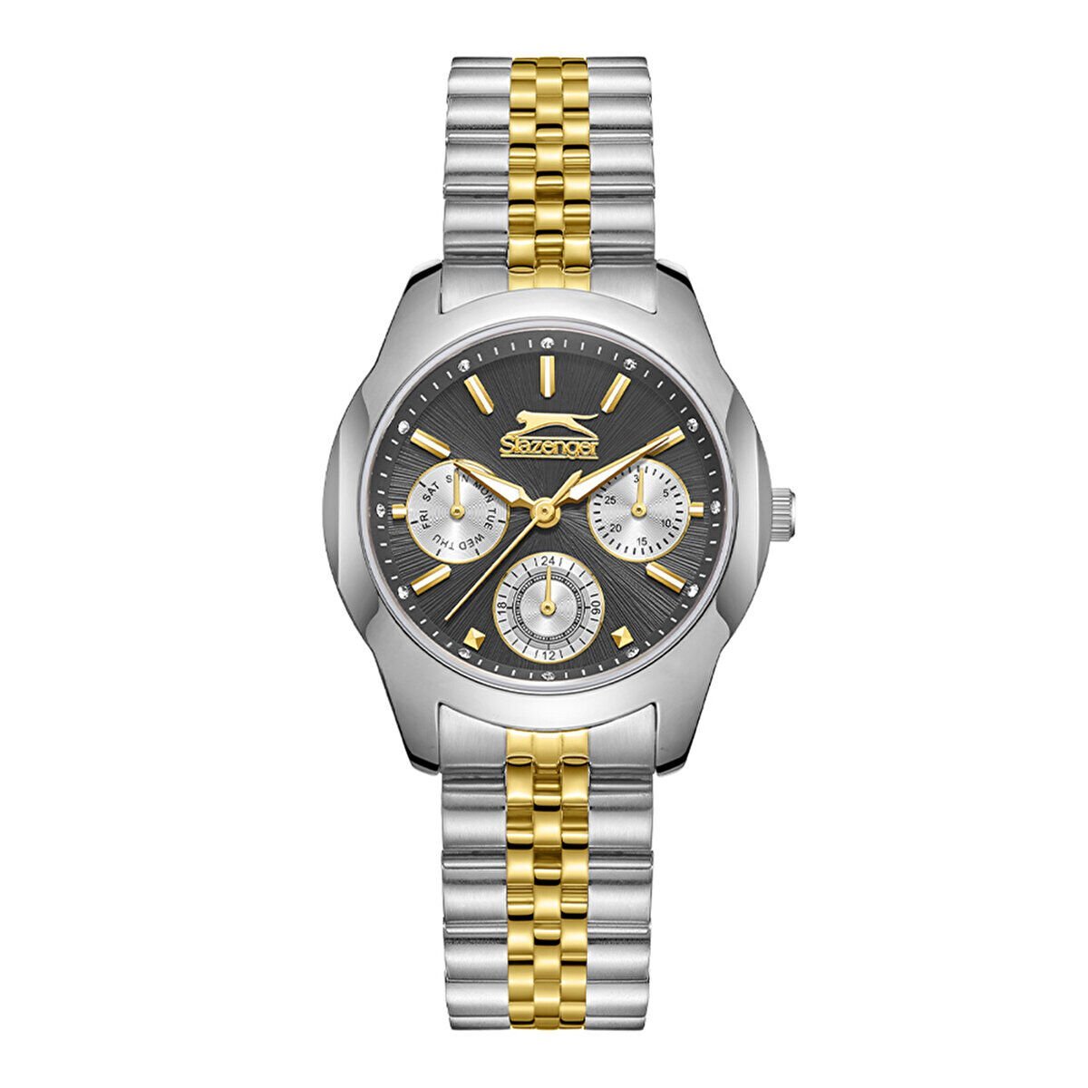 Slazenger Kadın Kol Saati – 33 mm, Altın Metal Kordon, Kurşun Kadran, 5 ATM