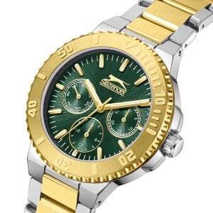 Slazenger Kadın Kol Saati – 36 mm, Altın Metal Kordon, Koyu Yeşil Kadran, 5 ATM