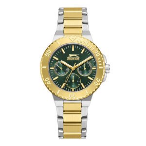 Slazenger Kadın Kol Saati – 36 mm, Altın Metal Kordon, Koyu Yeşil Kadran, 5 ATM