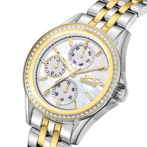 Slazenger Kadın Kol Saati 34 mm Beyaz Kadran Taşlı Kasa Gold Metal Kayış 5 ATM