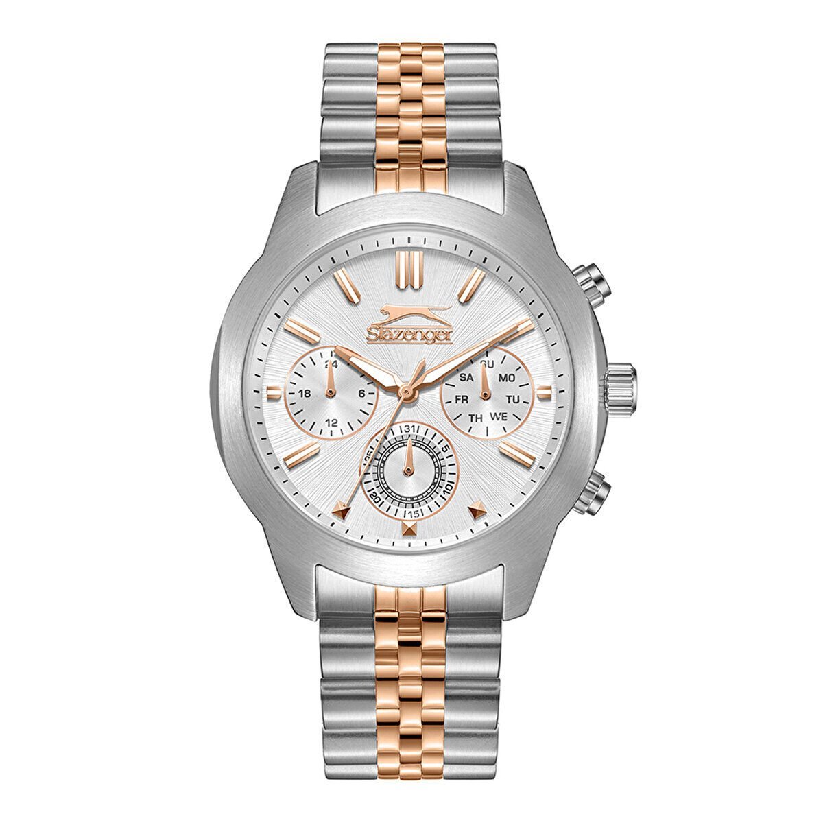 Slazenger Erkek Kol Saati – 43 mm, Rose Gold Metal Kordon, Gümüş Kadran, 10 ATM