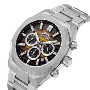 Slazenger Erkek Kol Saati – 43 mm, Gümüş Metal Kordon, Sarı Kadran, 5 ATM