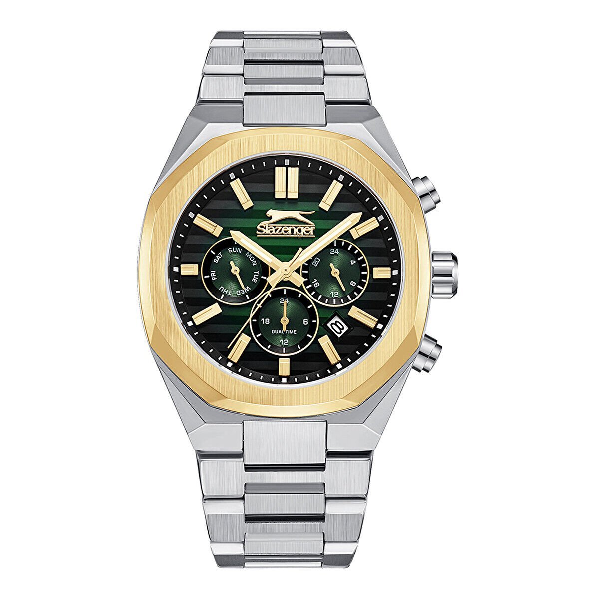Slazenger Erkek Kol Saati – 43 mm, Gümüş Metal Kordon, Koyu Yeşil Kadran, 5 ATM